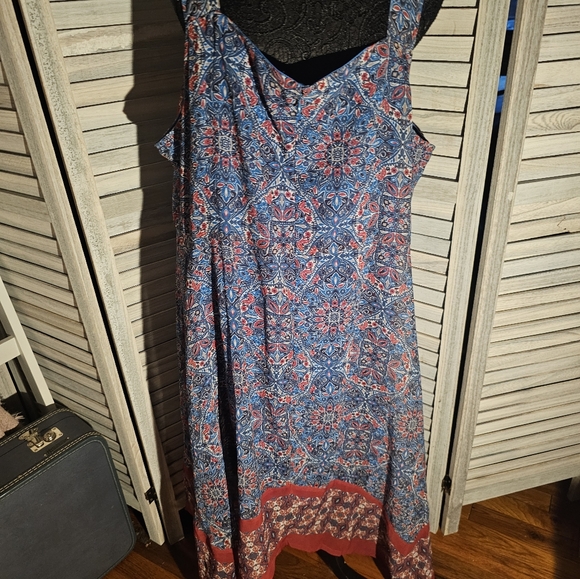 Catherines sleeveless boho flowy blue print dress. - Picture 3 of 7